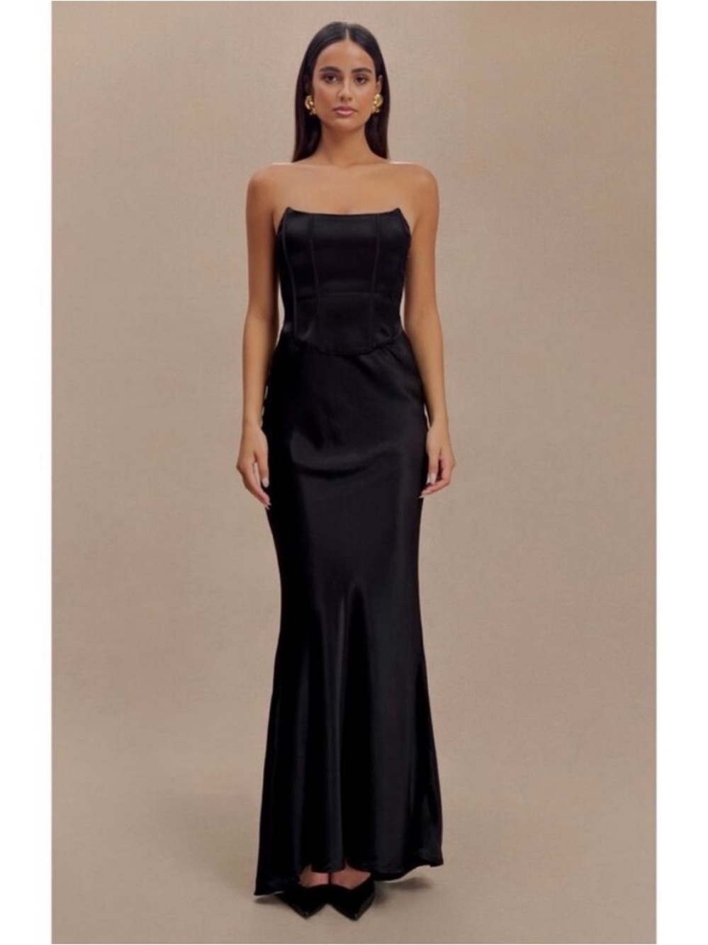 Meshki Harlow Black Satin Strapless Corset Gown NWT Size Small